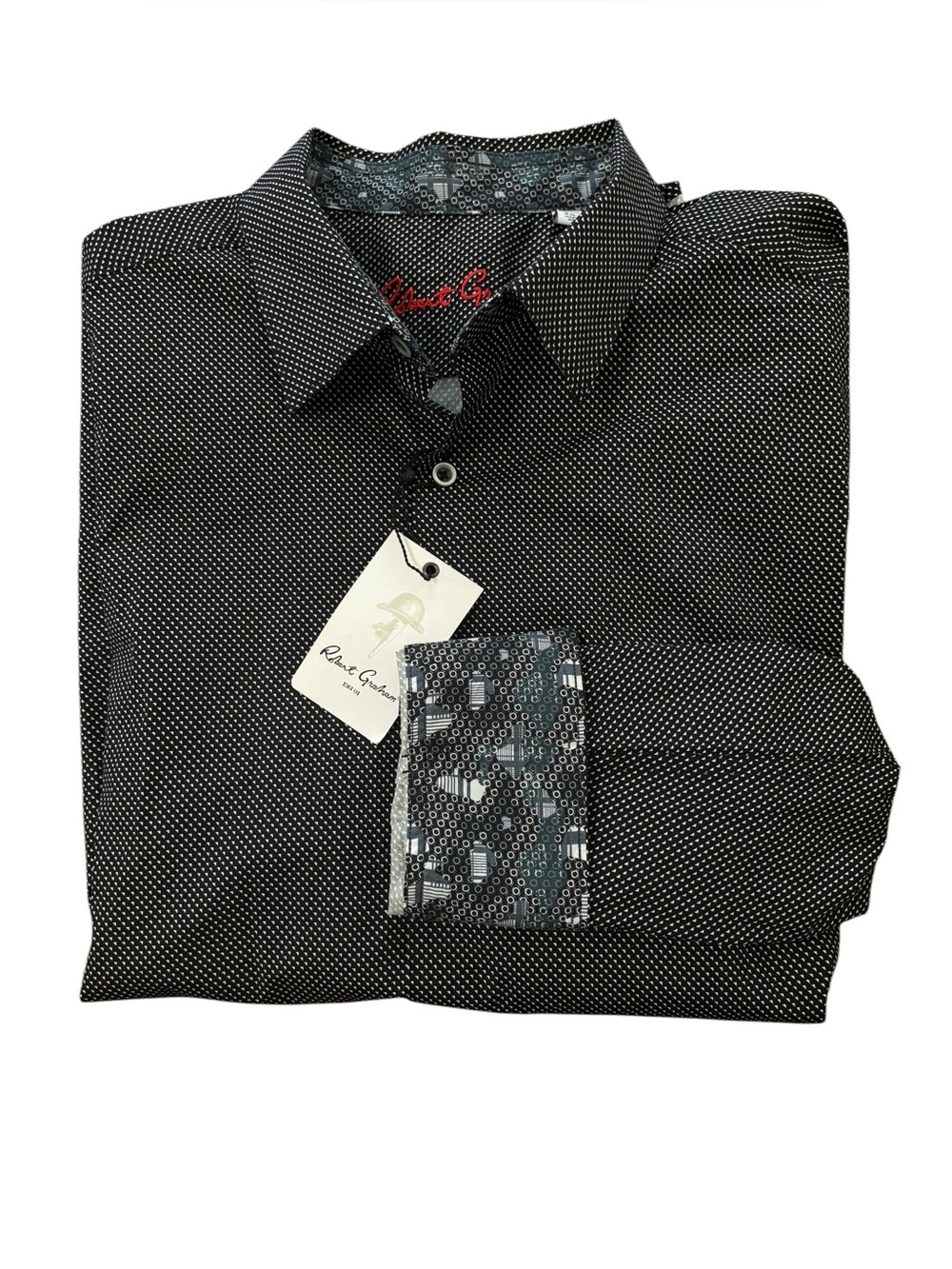 Robert Graham Classic Fit Button-Down Shirt Long Sleeve Black Flip Cuff Size 2XL